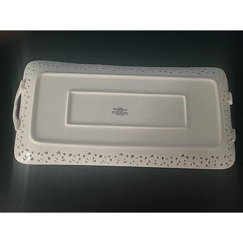 Rosalie Peppertree Tabletops Fine Porcelain Ivory Floral Platter Roses Butterfly